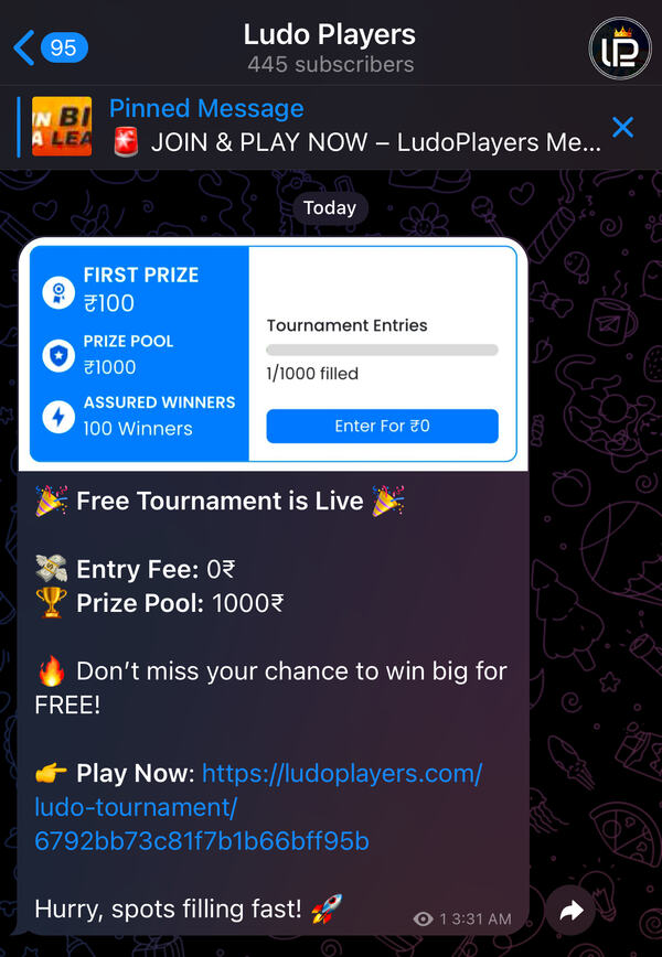 Free Ludo Tournament Telegram